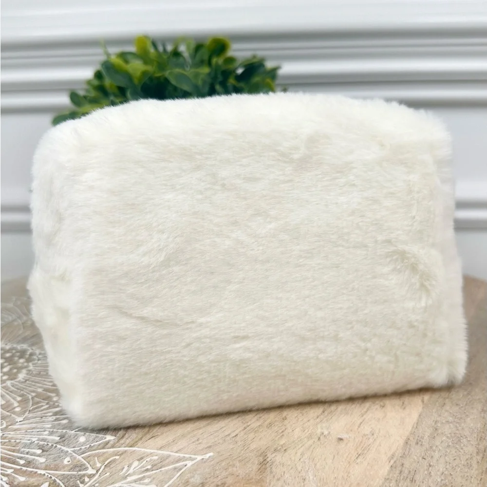 Elegant Cream Faux Fur Cosmetic Bag